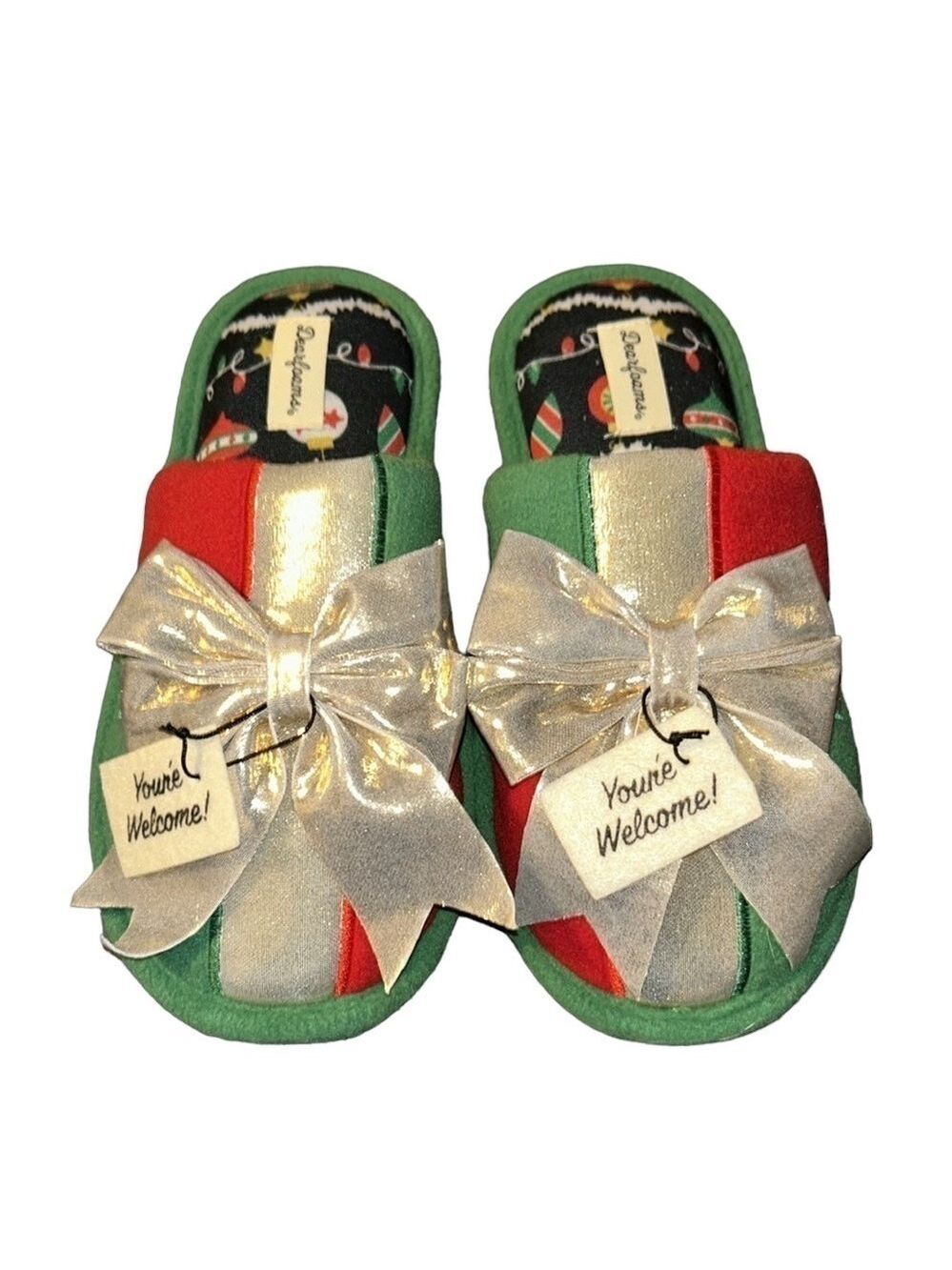 Dearfoams Women's Ugly Sweater Closed Toe Christmas Scuffs Slippers Size 8